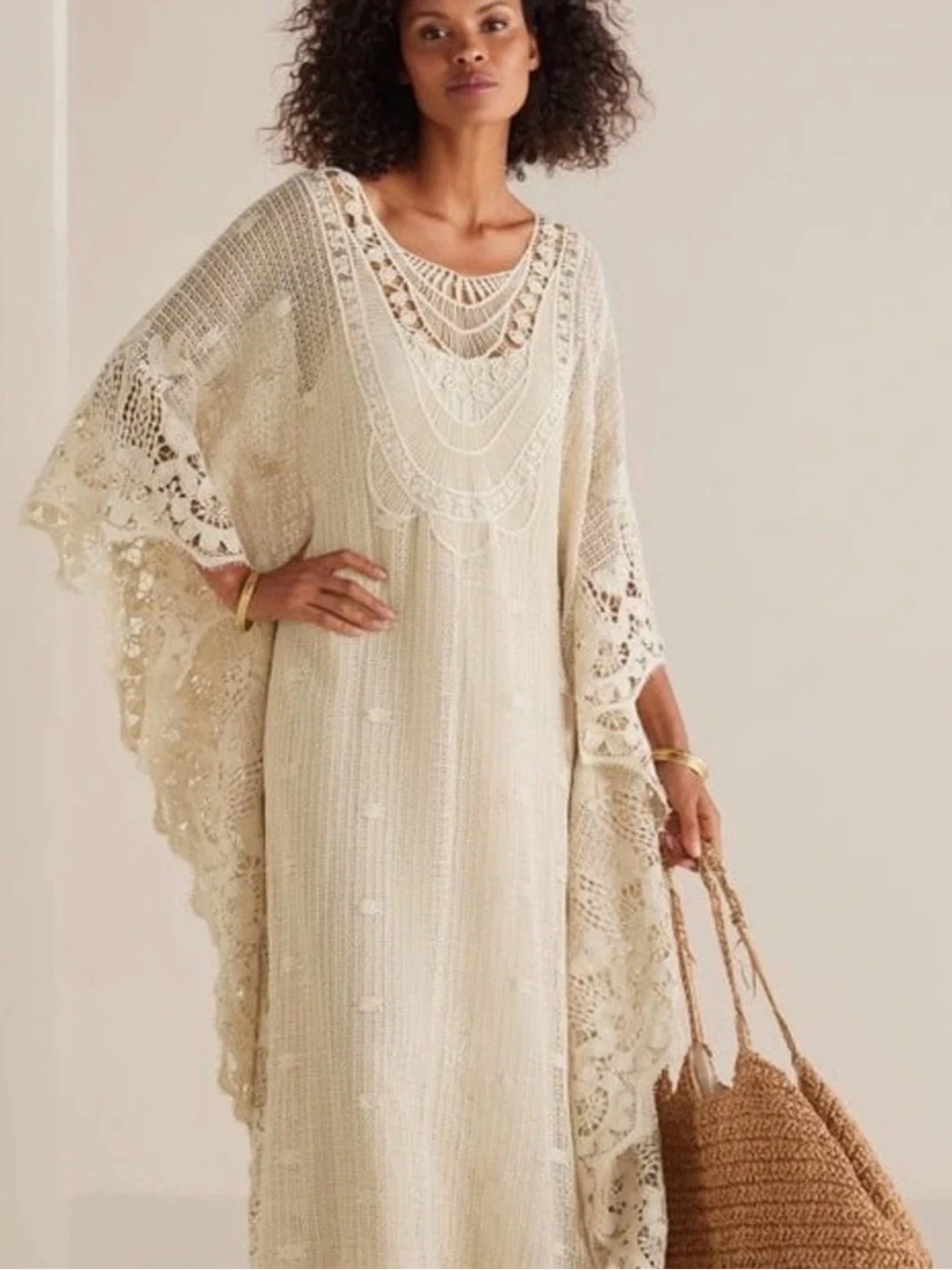 Soft Surroundings "Label Noir" Martinique Breeze Caftan & Slip in Ivory ~ L/XL